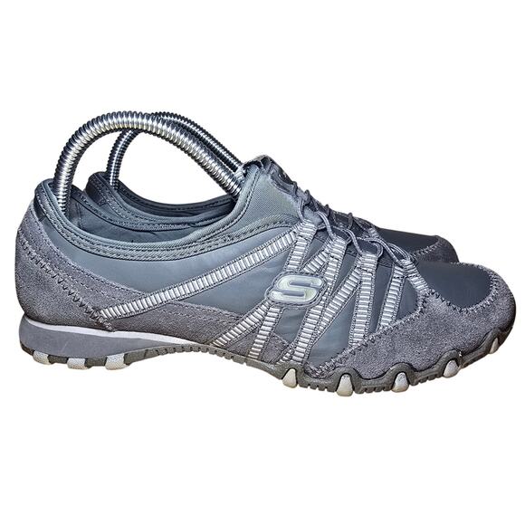 Skechers Shoes Gray Suede Leather Bikers Bungee Athletic Womens Size 8.5 EUC - Picture 4 of 7